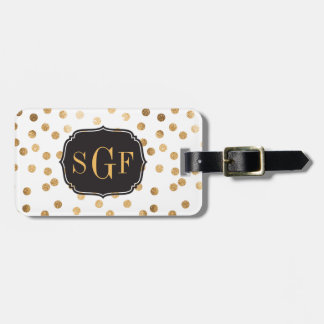 Svarta och vita Guld Glitter City Dots Monogram Bagagebricka