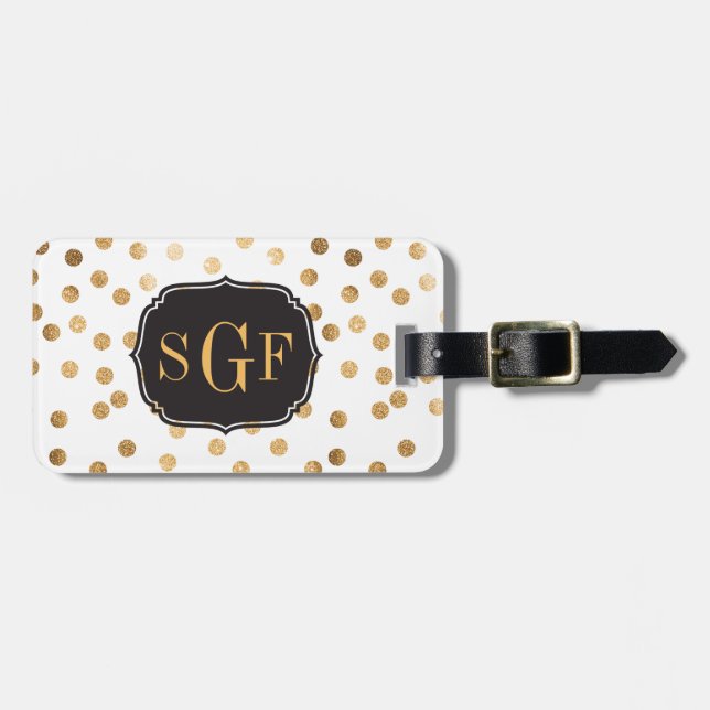 Svarta och vita Guld Glitter City Dots Monogram Bagagebricka (Horisontell Framsida)