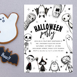 Svarta och vita Halloween fest Inbjudningar
