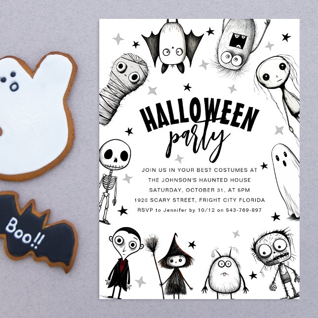 Svarta och vita Halloween fest Inbjudningar (Skapare uppladdad)