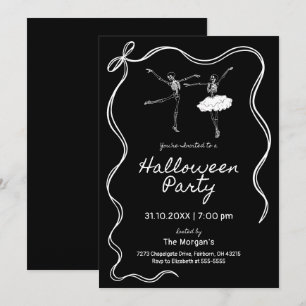 Svarta och vita Hand plockade Halloween fest Inbjudningar