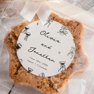 Svarta och vita Hand plockade Quirky Bröllop Runt Klistermärke