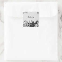 Svarta och vita Happy halloween Party Fyrkantigt Klistermärke