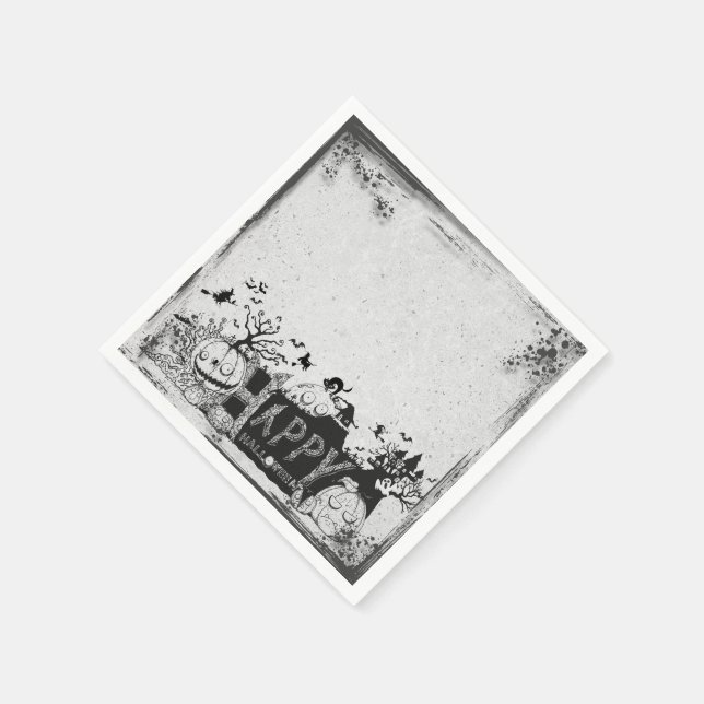 Svarta och vita Happy halloween Party Pappersservett (Hörn)