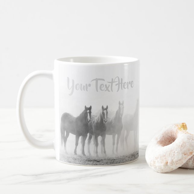 Svarta och vita hästar Westernare Kaffemugg (Med munk)