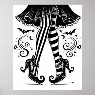 Svarta och vita häxben Whimsical Halloween Poster