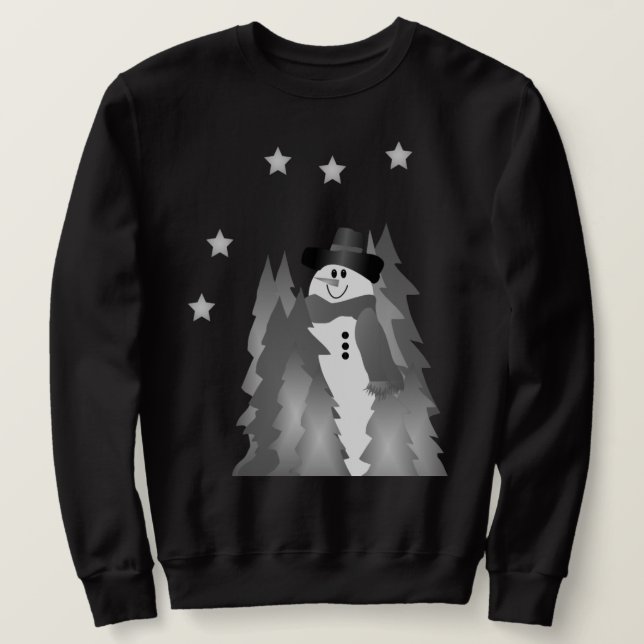 Svarta och vita Helgdag Snögubbe Lång Ärmad Tröja (Design framsida)