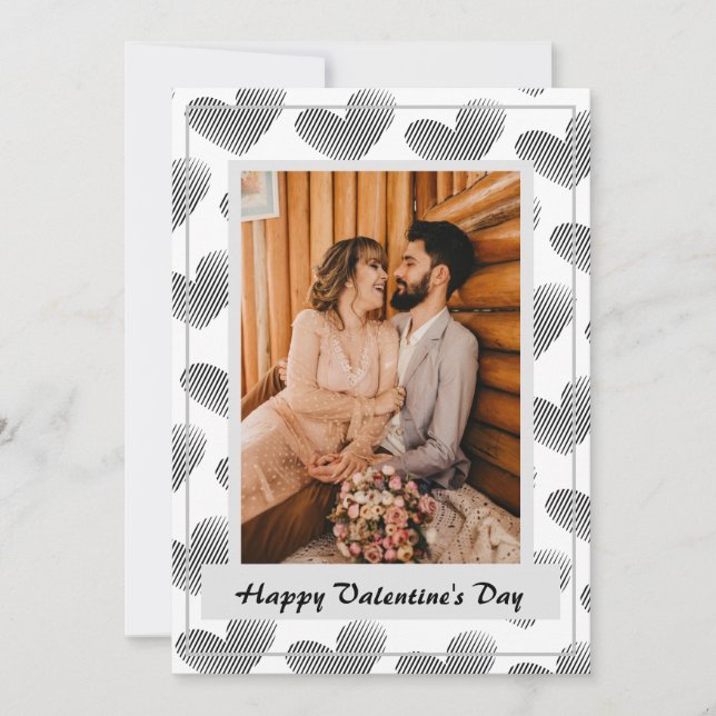 Svarta och vita hjärtan Mönster Glad Alla hjärtans Julkort (Framsida)