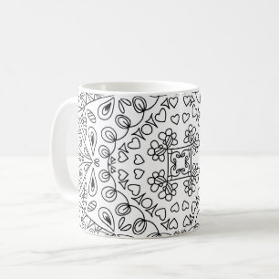 Svarta och vita hjärtformade mönster kaffemugg