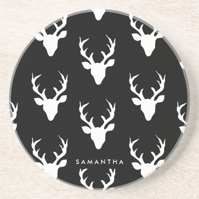 Svarta och vita Hjort Mönster Underlägg (Framsidan)