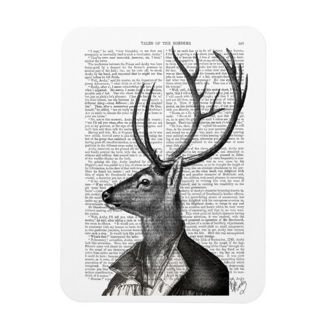 Svarta och vita Hjort Porträtt Magnet (Vertikal)