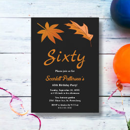 Svarta och vita Höst löv faller 60:e födelsedag Inbjudningar