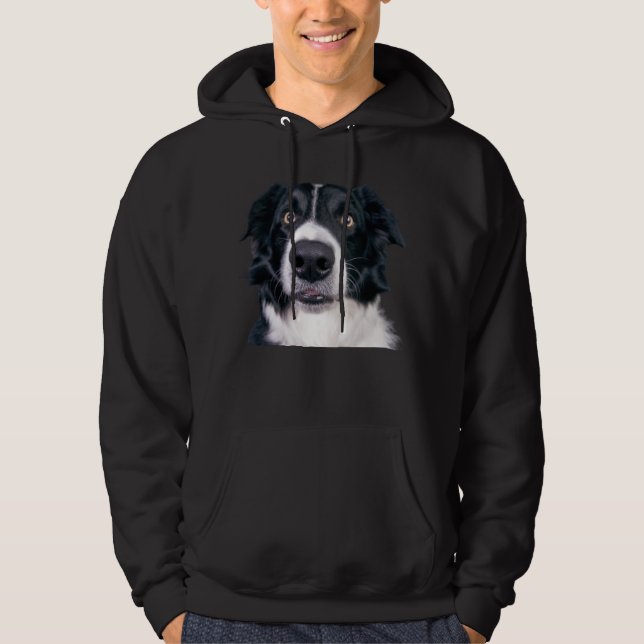 Svarta och vita Hund Ansikte Hoodie (Framsida)