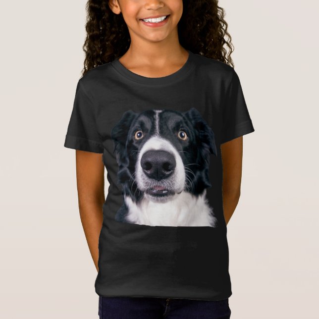 Svarta och vita Hund Ansikte T Shirt (Framsida)