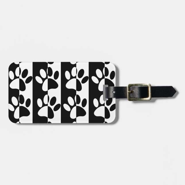 Svarta och vita Hund Tass och Rand Bagagebricka (Horisontell Framsida)