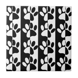 Svarta och vita Hund Tass och Rand Kakelplatta