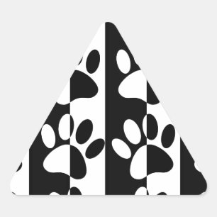 Svarta och vita Hund Tass och Rand Triangelformat Klistermärke