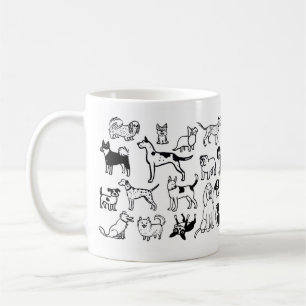 Svarta och vita Hundar Mönster Coola Hund Älsk Kaffemugg