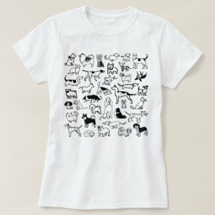 Svarta och vita Hundar Mönster Coola Hund Älska T Shirt