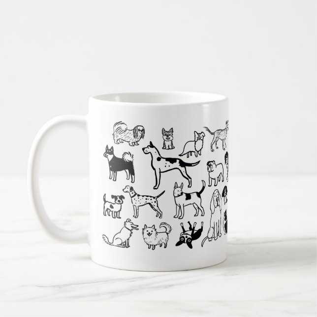 Svarta och vita Hundar Mönster | Coola Hund Älskar Kaffemugg (Vänster)