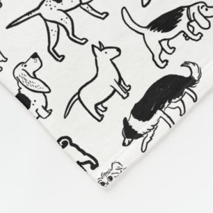 Svarta och vita Hundar Mönster Cute Hund Älskar Fleecefilt