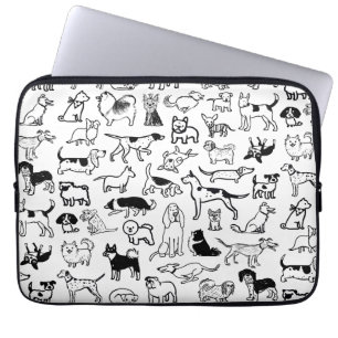 Svarta och vita Hundar Mönster Cute Hund Älskar Laptop Fodral