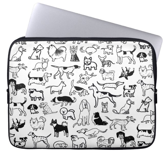 Svarta och vita Hundar Mönster| Cute Hund Älskare Laptop Fodral (Framsidan)