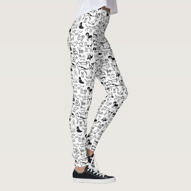 Svarta och vita Hundar Mönster| Cute Hund Älskare Leggings (Höger)