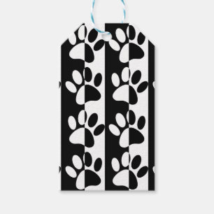 Svarta och vita hundklor och ränder presentetikett