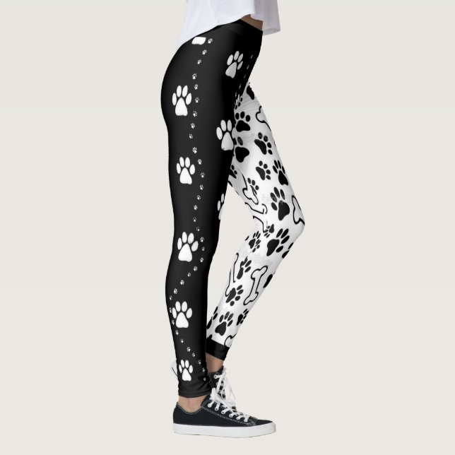 Svarta och vita hundvalpsklor leggings (Höger)