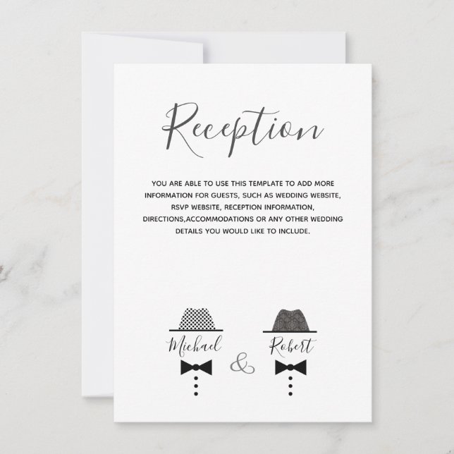 Svarta och vita informationskort för gaybröllop (Framsida)