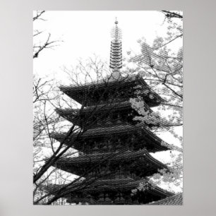 Svarta och vita japanska torn poster