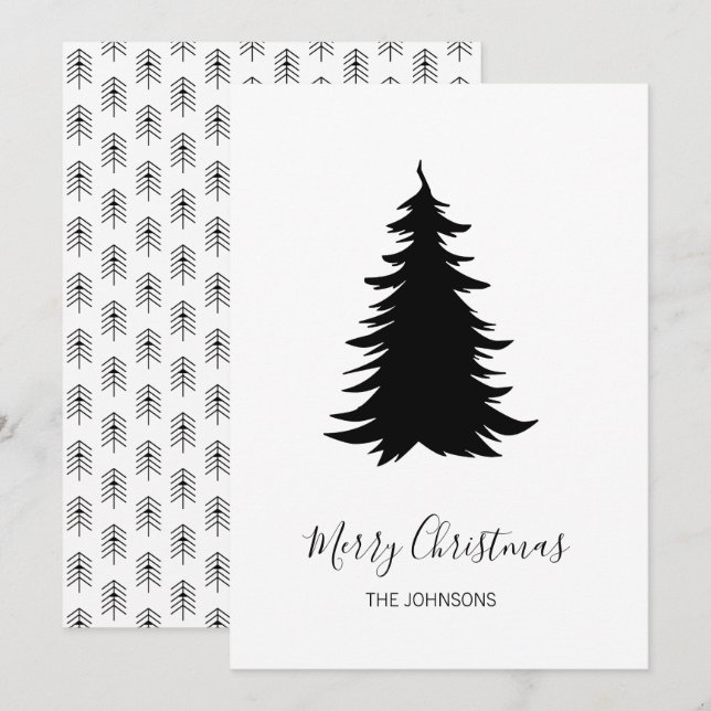 Svarta och vita Julgran Julkort (Fram/baksida)