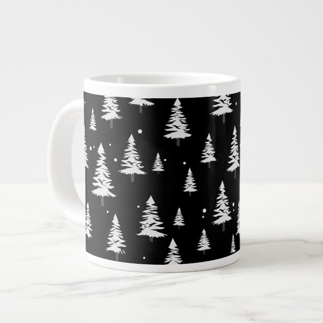 Svarta och vita Julgran Jumbo Mugg (Framsida vänster)
