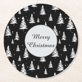 Svarta och vita Julgran Underlägg Papper Rund