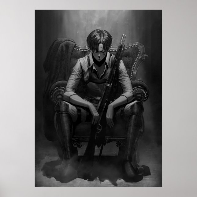 Svarta och vita kapten Levi med Gun Poster (Framsidan)