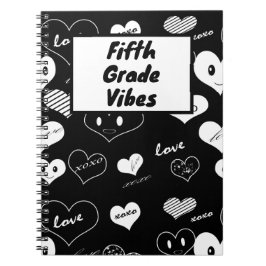 Svarta och vita Kärlek Hearts Femte Klass Vibes Anteckningsbok