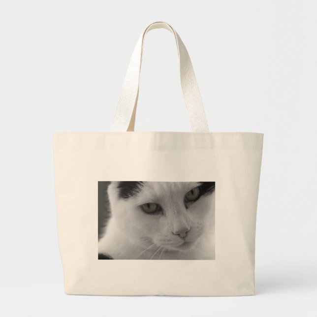 Svarta och vita katter ansikte jumbo tygkasse (Framsidan)