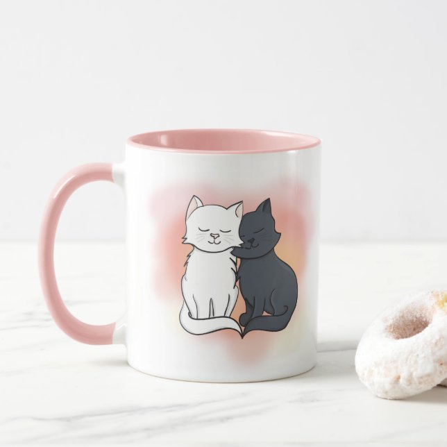 Svarta och vita katter i Kärlek Dreamy Rosa Mugg (Med munk)