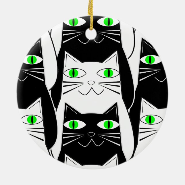 Svarta och vita katter julgransprydnad keramik (Baksidan)