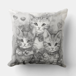 Svarta och vita kattungar hjärtan kudde