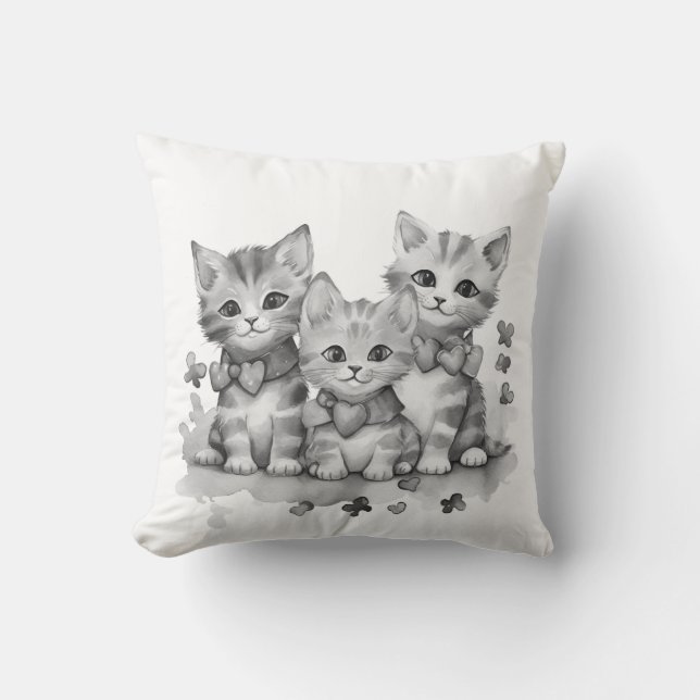 Svarta och vita kattungar kudde (Framsida)