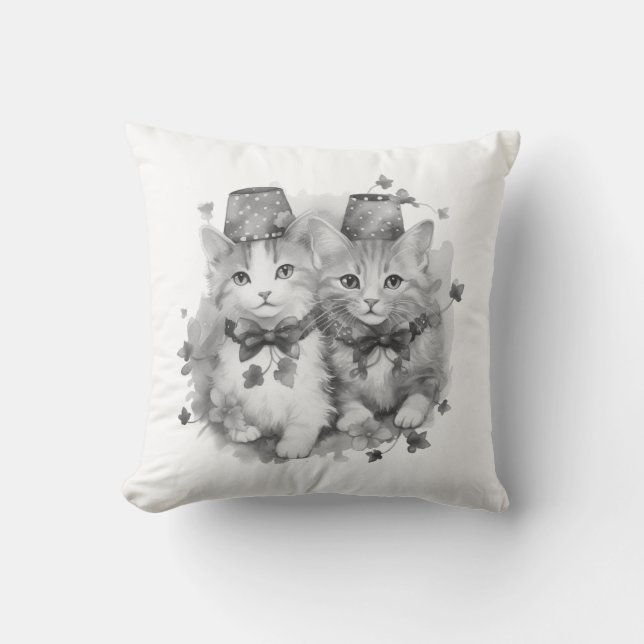 Svarta och vita kattungar kudde (Framsida)