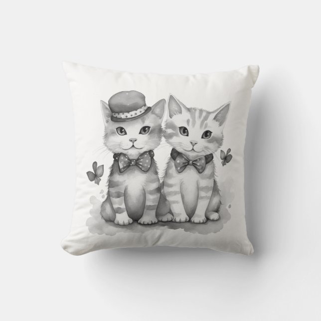 Svarta och vita kattungar prickig rosett kudde (Framsida)