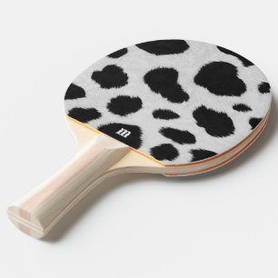 Svarta och vita ko-prickar mönster faux päls struk pingisracket