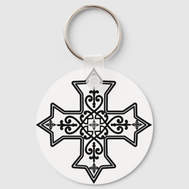 Svarta och vita koptiska Kor Nyckelring (Framsida)