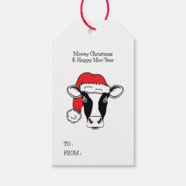 Svarta och vita kor i jultomten presentetikett