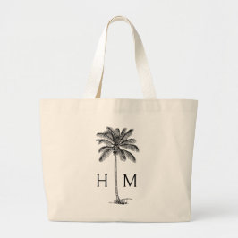 Svarta och vita kustpalmetto Handflatan Monogram Jumbo Tygkasse