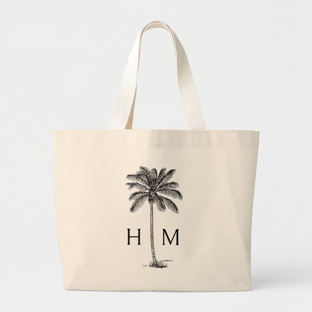 Svarta och vita kustpalmetto Handflatan Monogram Jumbo Tygkasse (Framsidan)