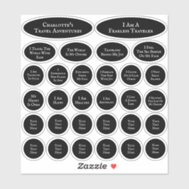 Svarta och vita Lakan med 30 resebekräftelser Klistermärken